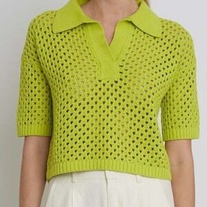 Eleven Six‎ Nina Polo Sweater Womens Size XS Small Neon Lime Knit Crochet Top